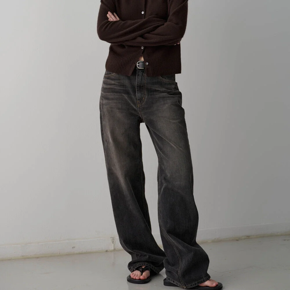 經典 直筒 牛仔_faded black
