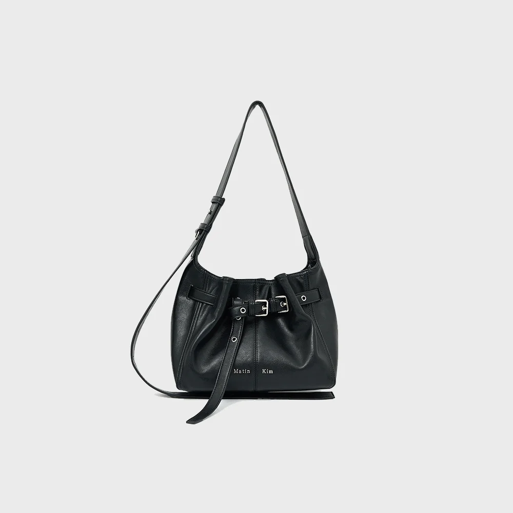 BELTED VOLUNN SMALL BUCKET BAG IN BLACK