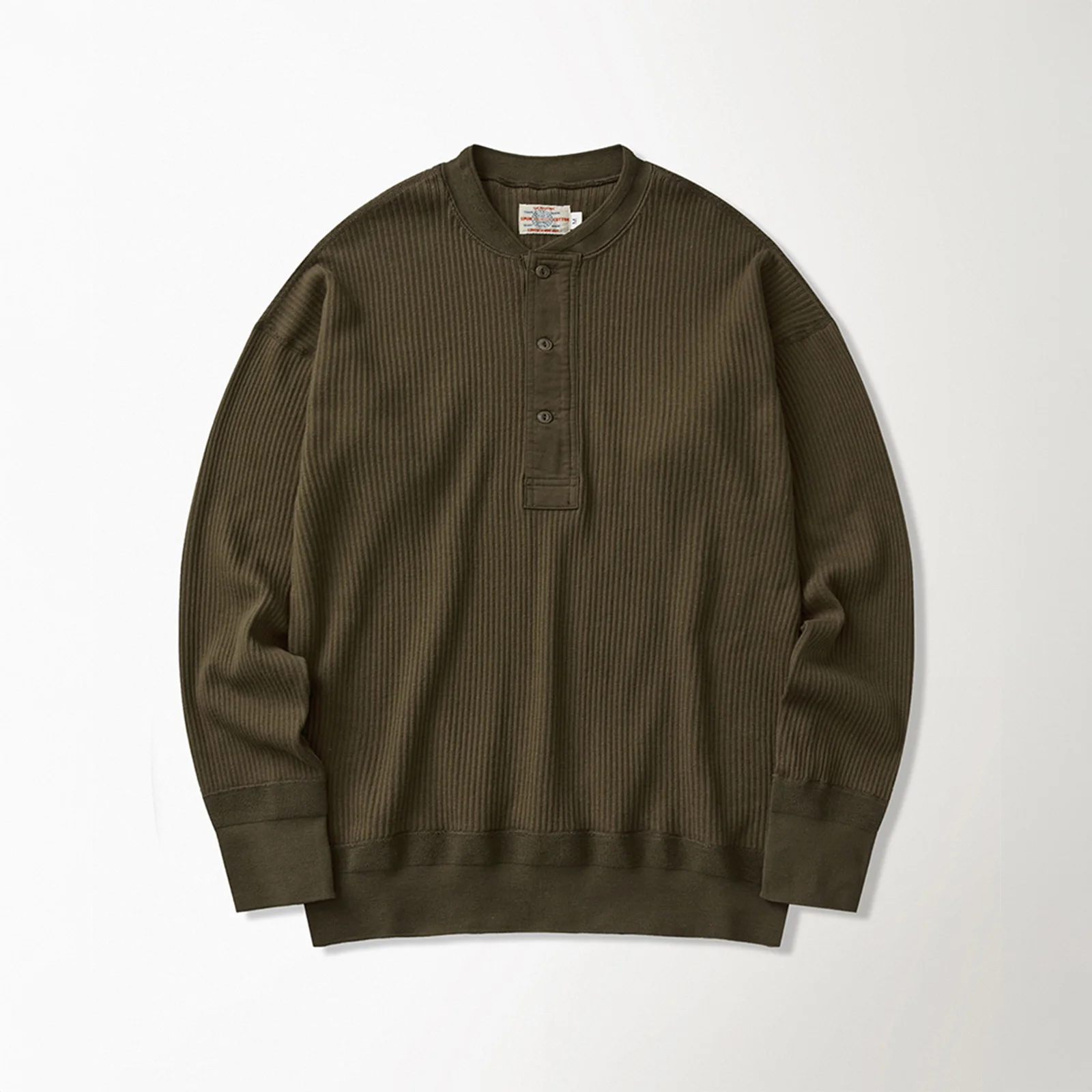Ribbed Long Sleeve Henley Shirt Olive Brown