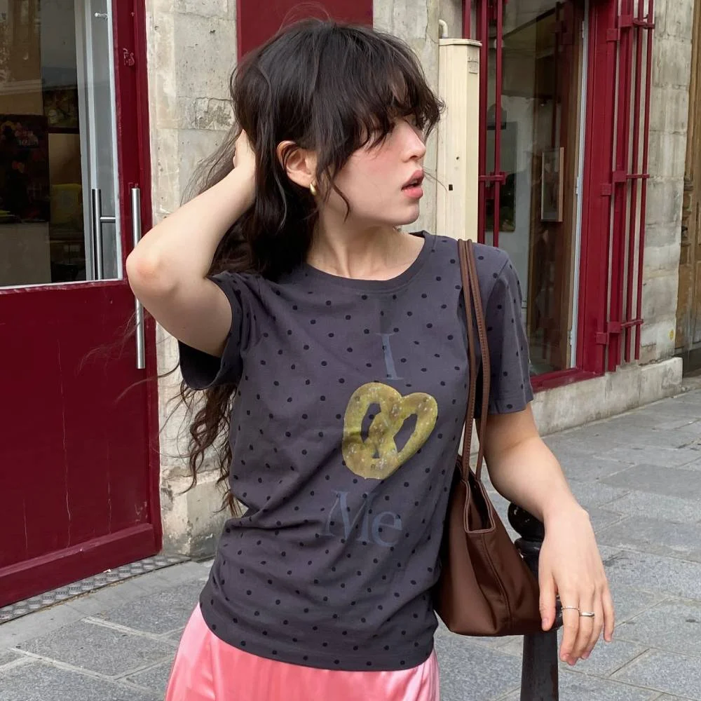 Chouetties by LUCKY CHOUETTE_Slim Fit Graphic Short Sleeve T-Shirt(dark grey) LATAX26360GYD