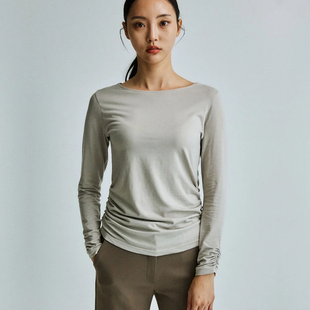 Shirring detail t-shirt _shell grey