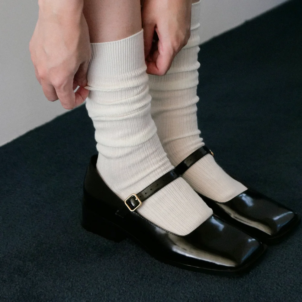 wool loose middle socks - ivory white