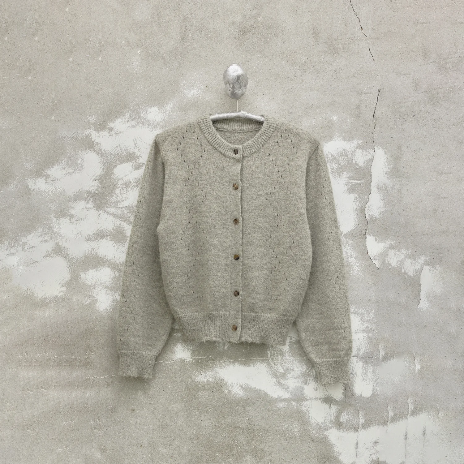 Argyle Punching Knit Cardigan - Beige