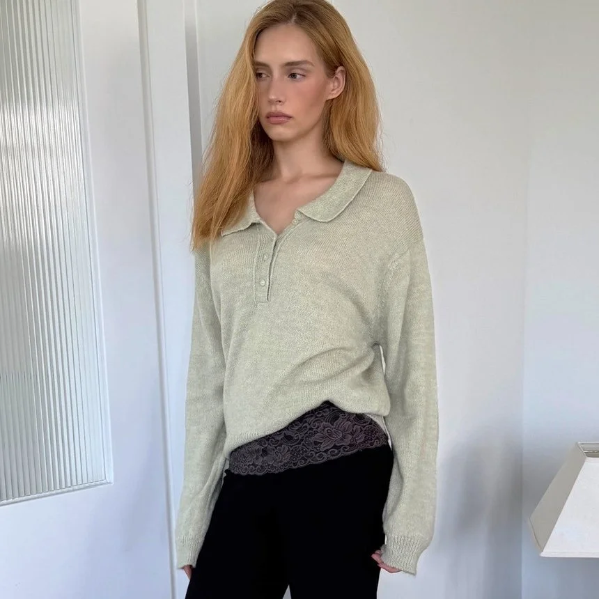 POLO COLLAR WOOL KNIT (LIGHT GREEN)