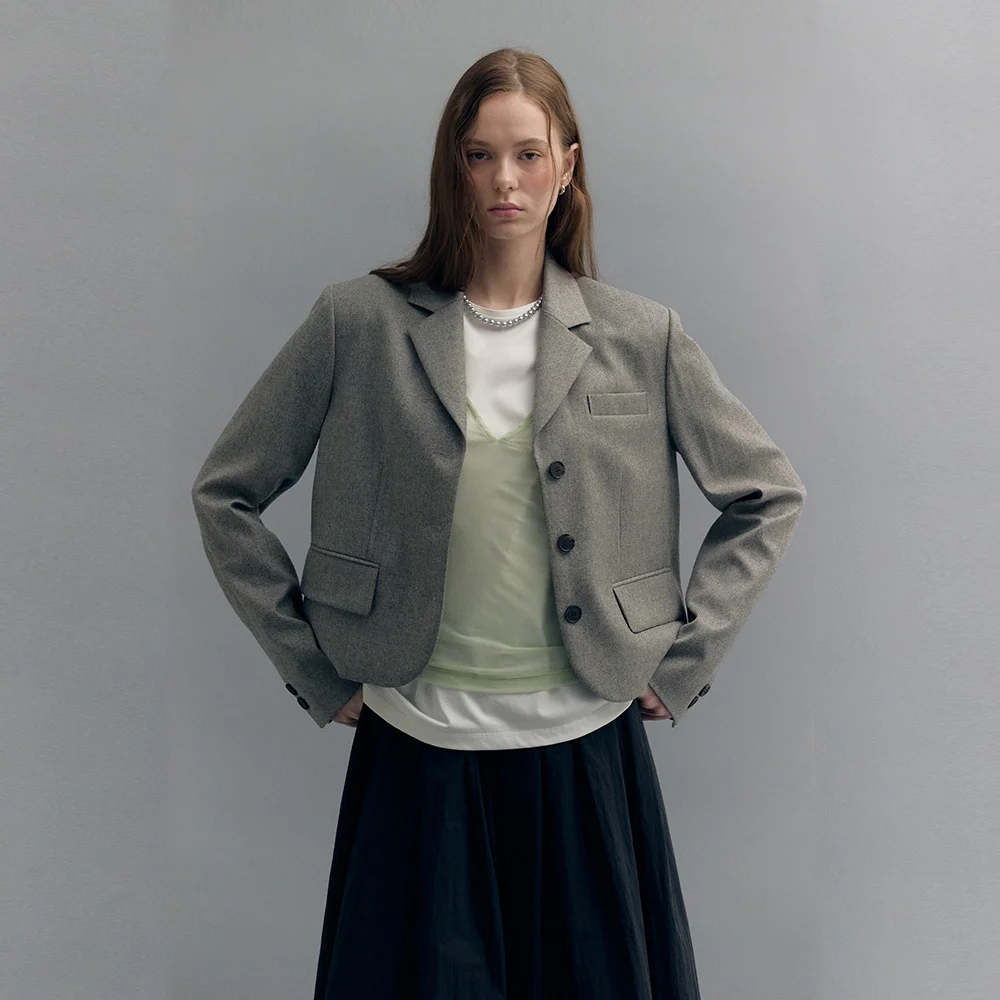 TAILORED CROP WOOL JACKET (ash gray)