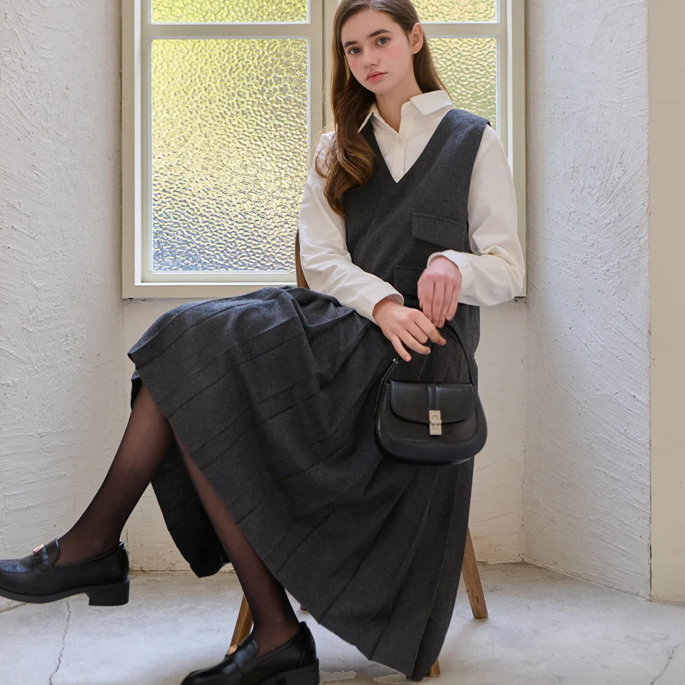 Minimal wool blend vest dress_2 Colors