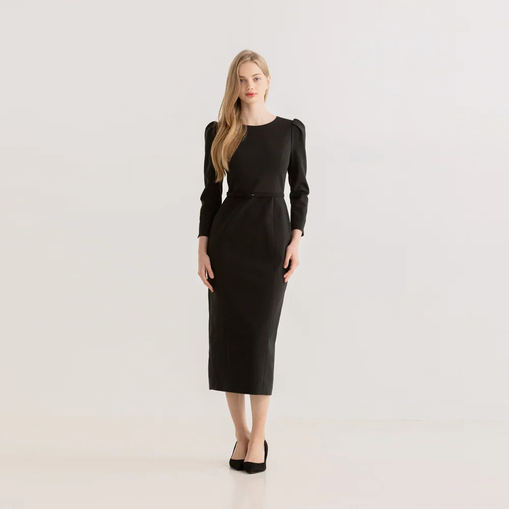 Round-neck Slim Dress(LL) / Black(2color)