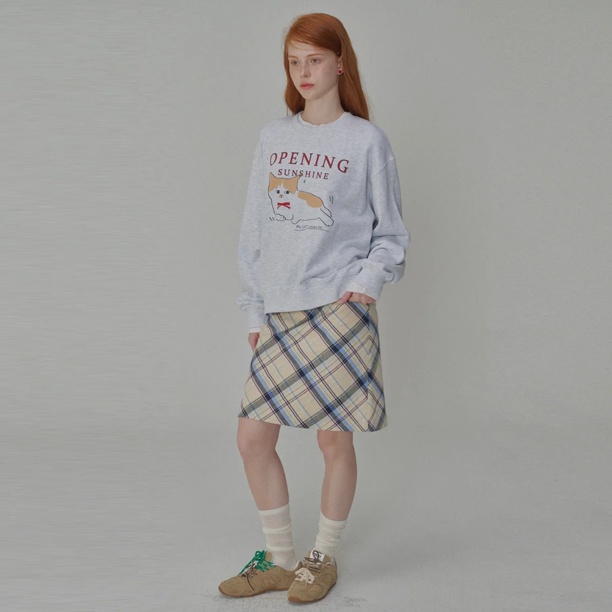Oblique Check Patterned Midium Skirt_Yellow