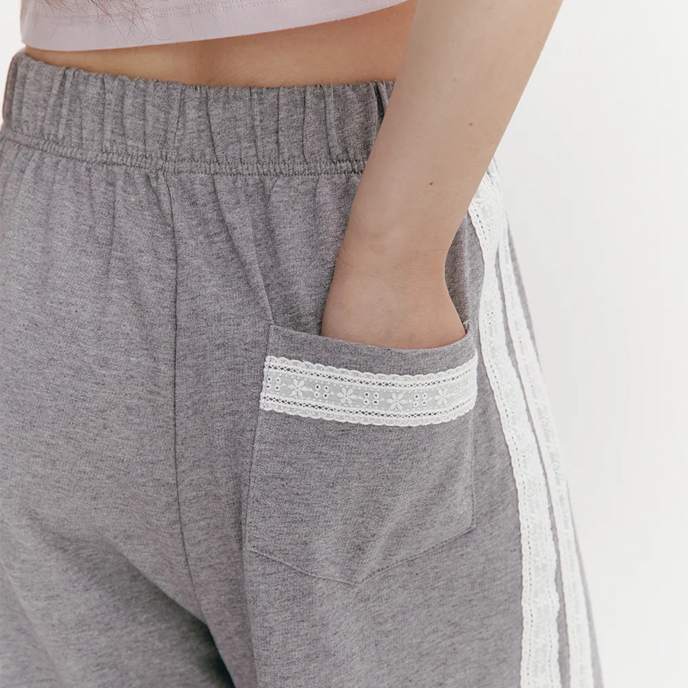 Lace Tape Banding Pants Gray