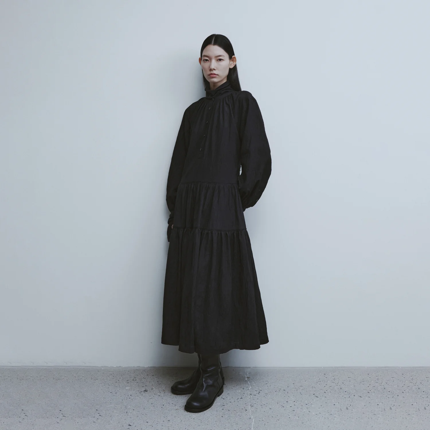 Shirring Pullover Dress - Black