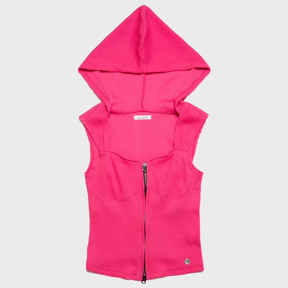 LUNA HOODED CROP 2WAY ZIP UP SLEEVELESS PINK