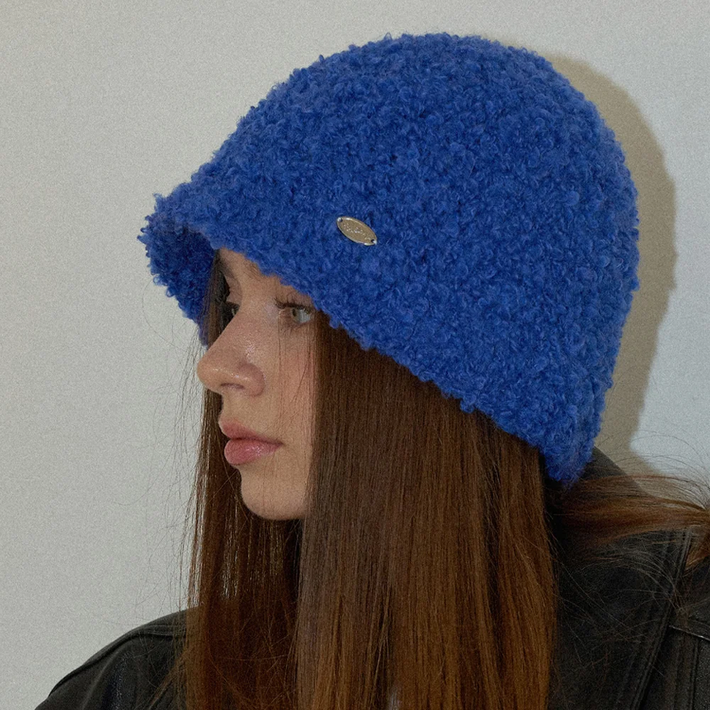Fluffy Handmade Crochet Knit Bucket Hat _ Blue