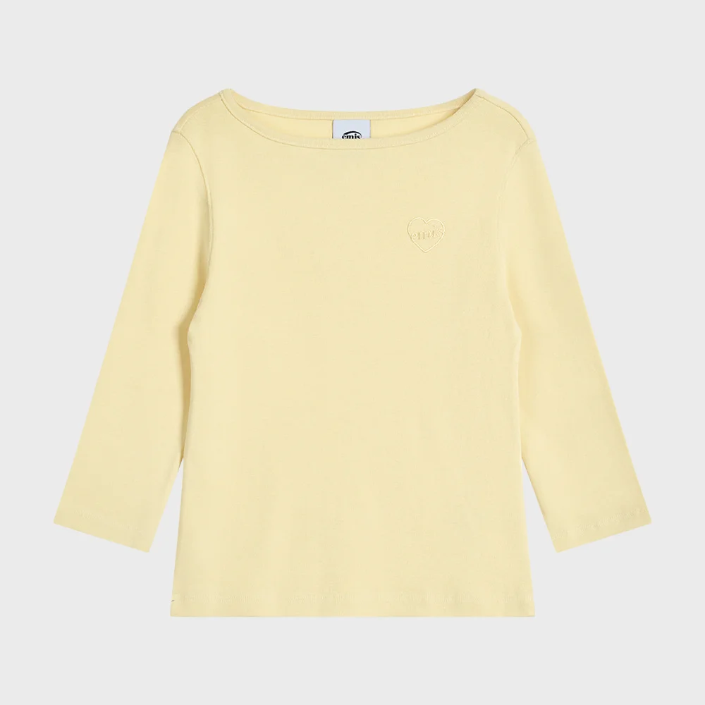 (W) BOAT NECK 3/4 SLEEVE T-SHIRT-YELLOW