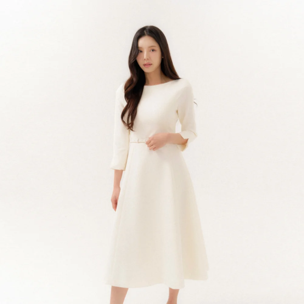 Raglan-sleeve Flare Dress/ Ivory