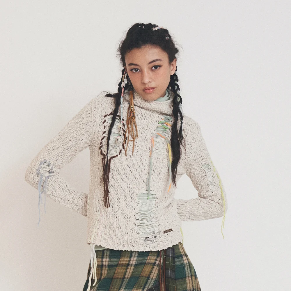 VINTAGE DESTROYED KNIT IVORY