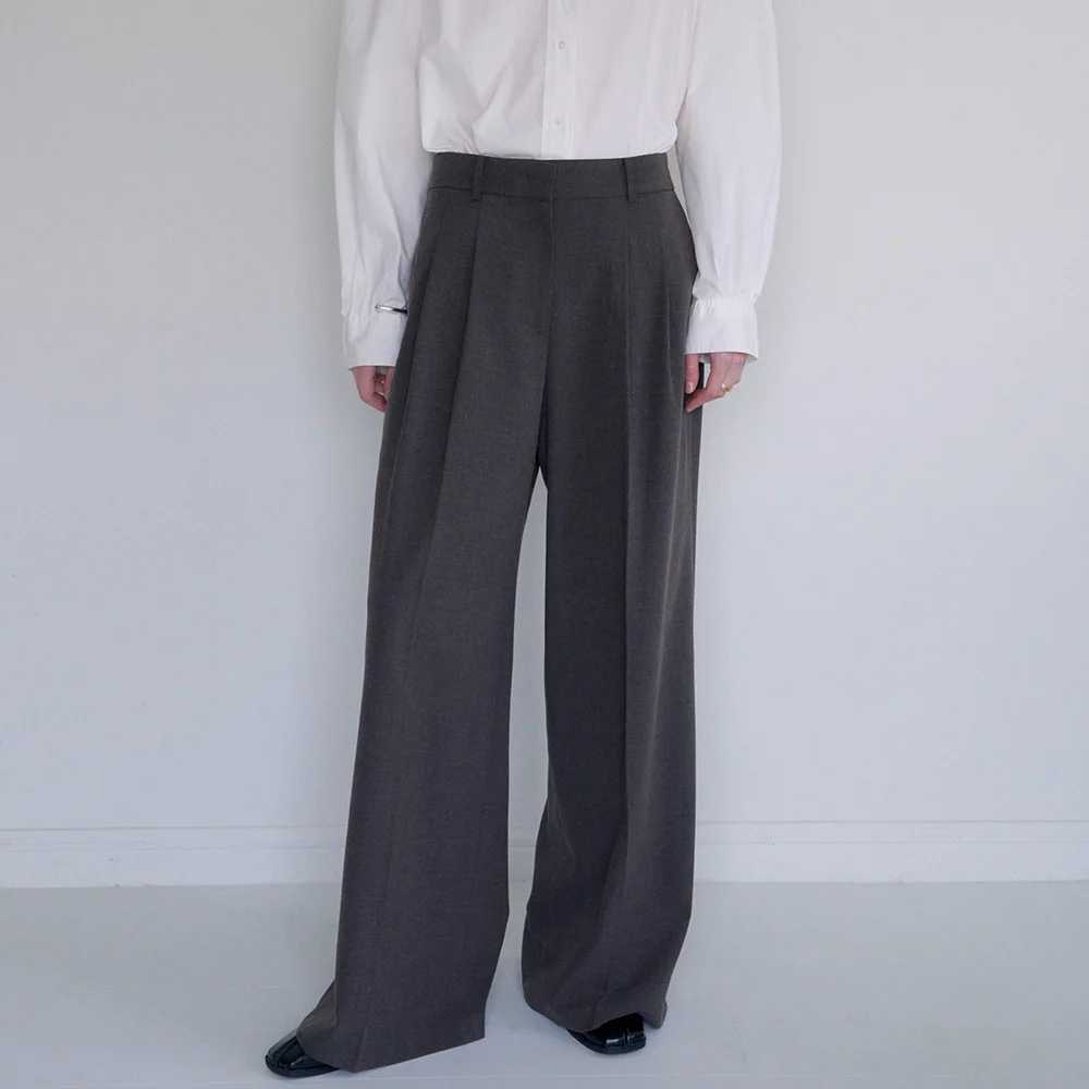 CLASSIC WOOL WIDE SLACKS_LIGHT BROWN
