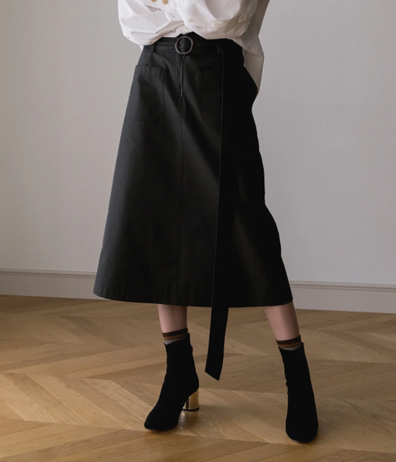 Strap A Line Cotton Skirt (Urban Green)
