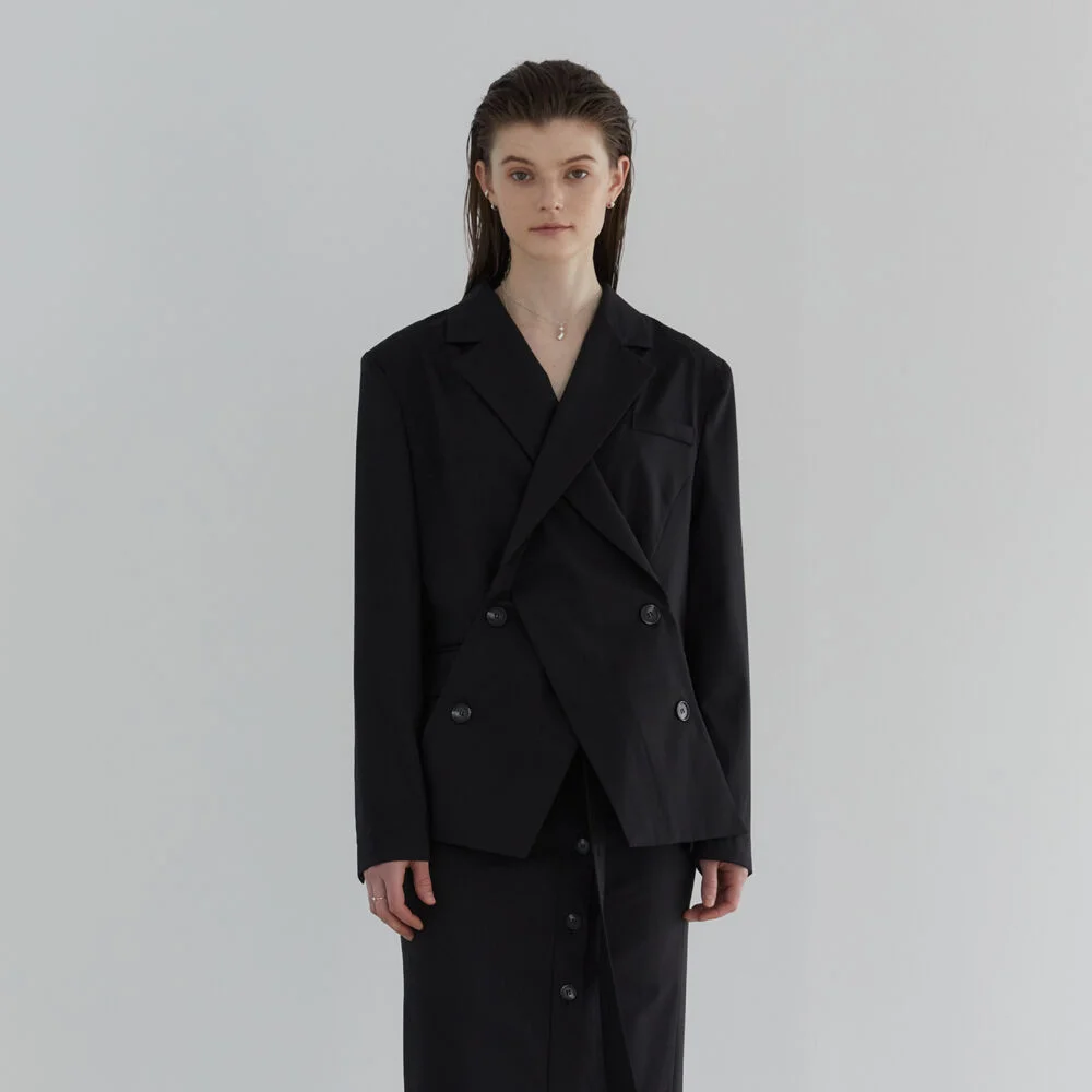 CROSS OVER SUMMER WOOL JACKET - BLACK