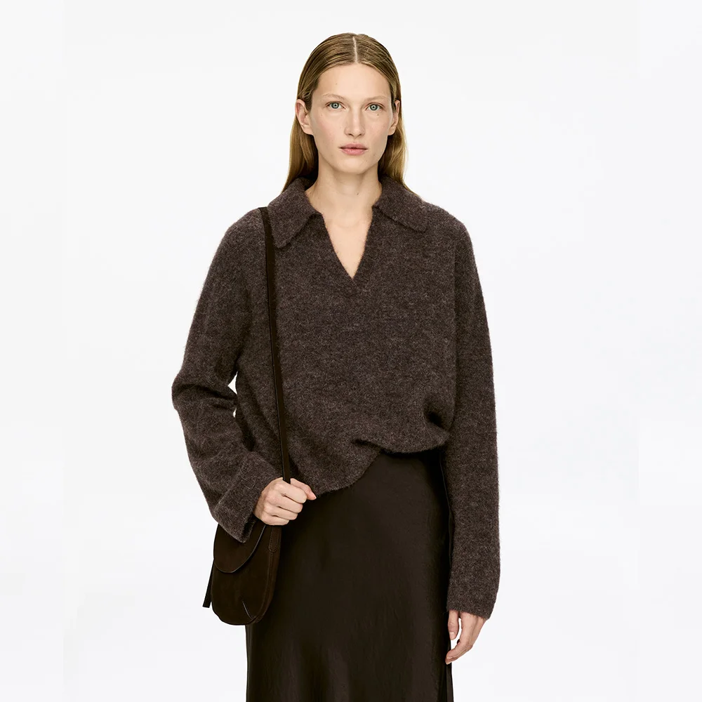 (W) 羊駝毛 羊毛 混紡 毛衣 (1294659-003) (Brown Medium Dusty)