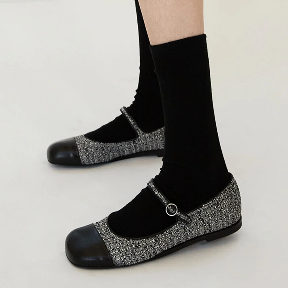 Lua Mary Jane Flats Tweed Grey