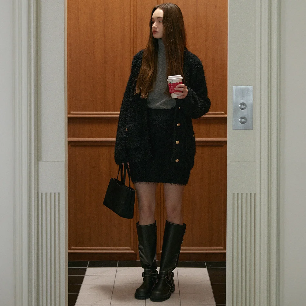 Furry Alpaca Knit Cardigan_Black