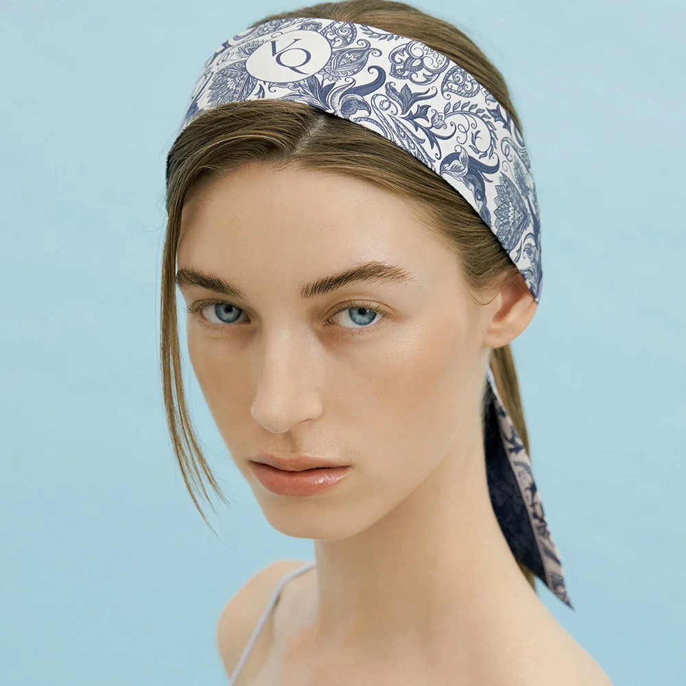 Paisley Garden-Misty Navy Long Twilly Silk Scarf
