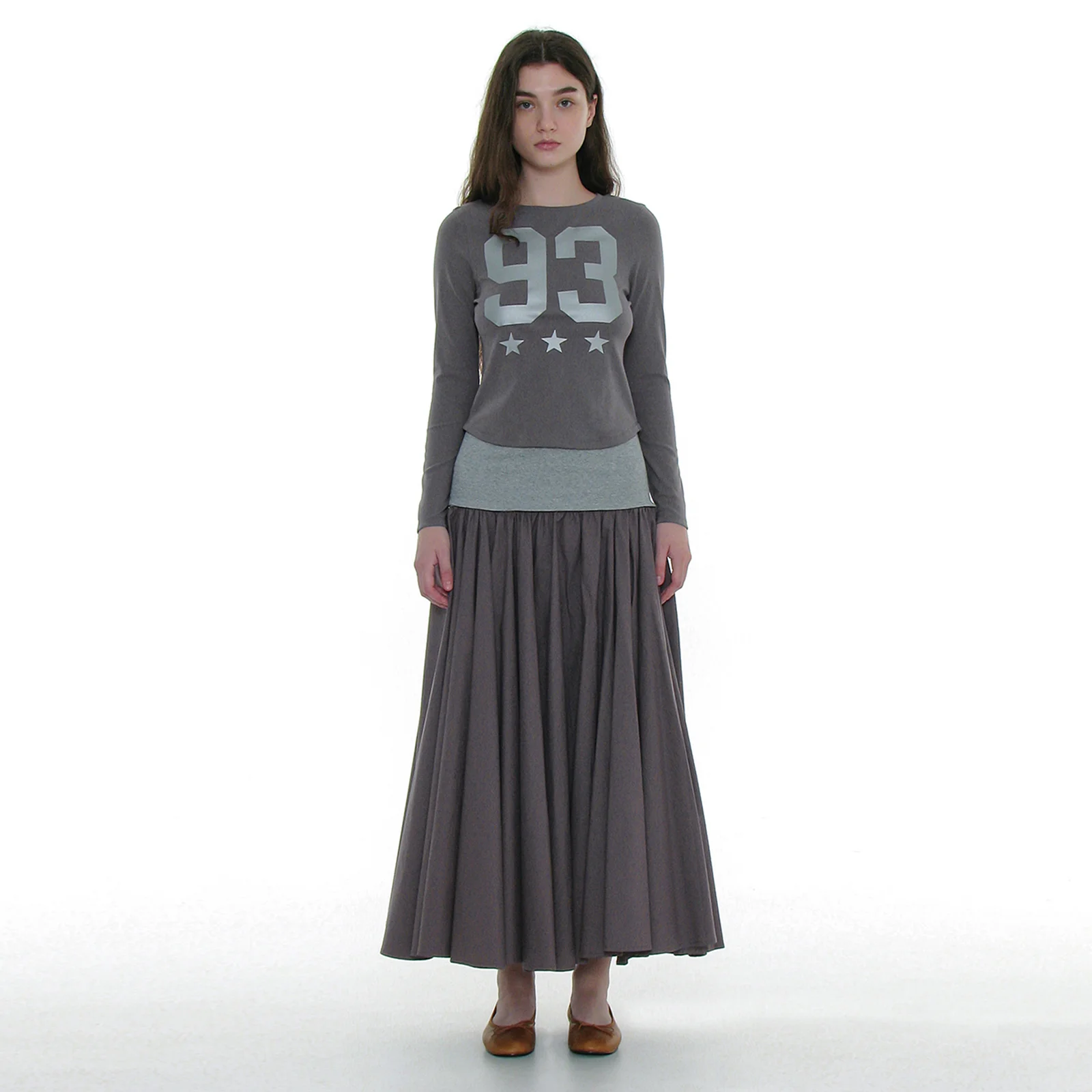 VOLUME FLARE MAXI SKIRT_CHARCOAL