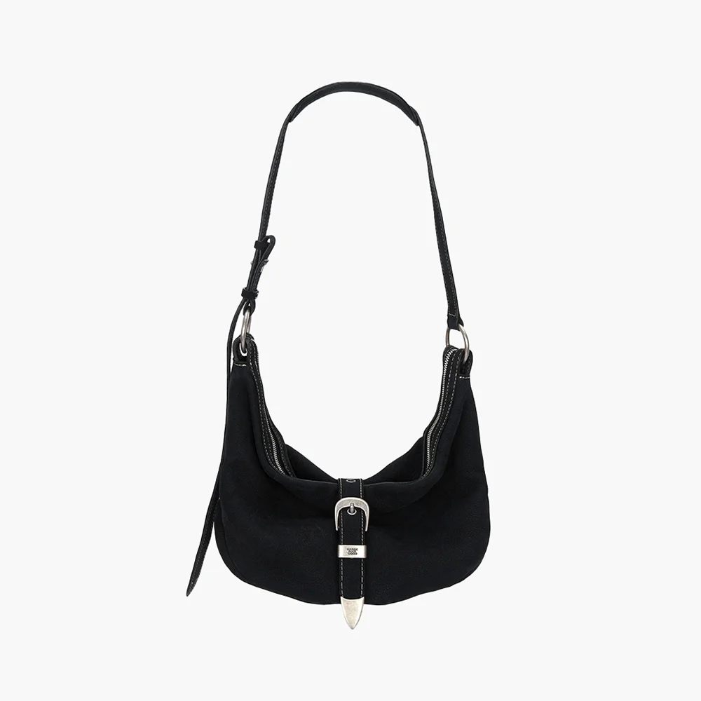 BELTED HOBO MEDIUM_black nubuck