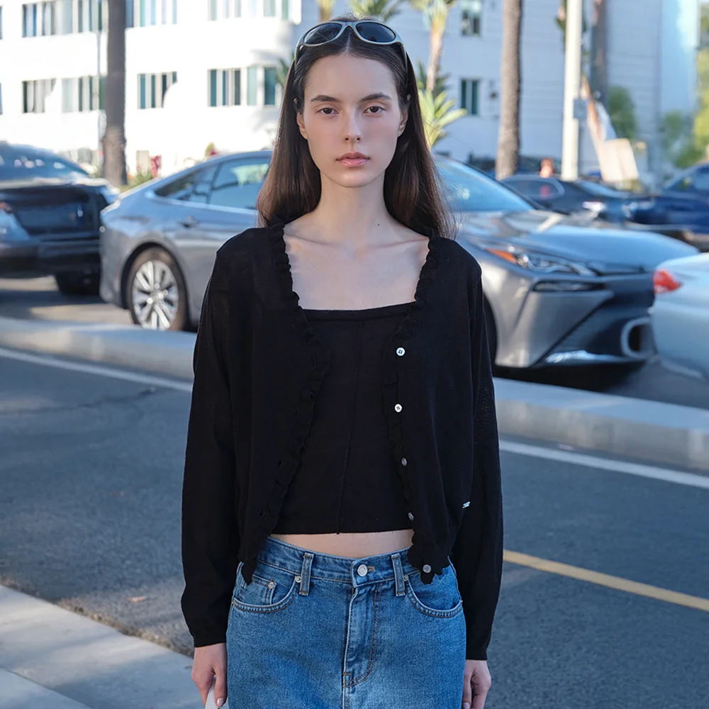 Mew Frill Cardigan Set - Black