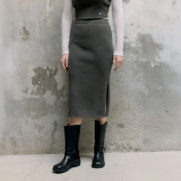 SCALLOP KNIT SKIRT CHARCOAL
