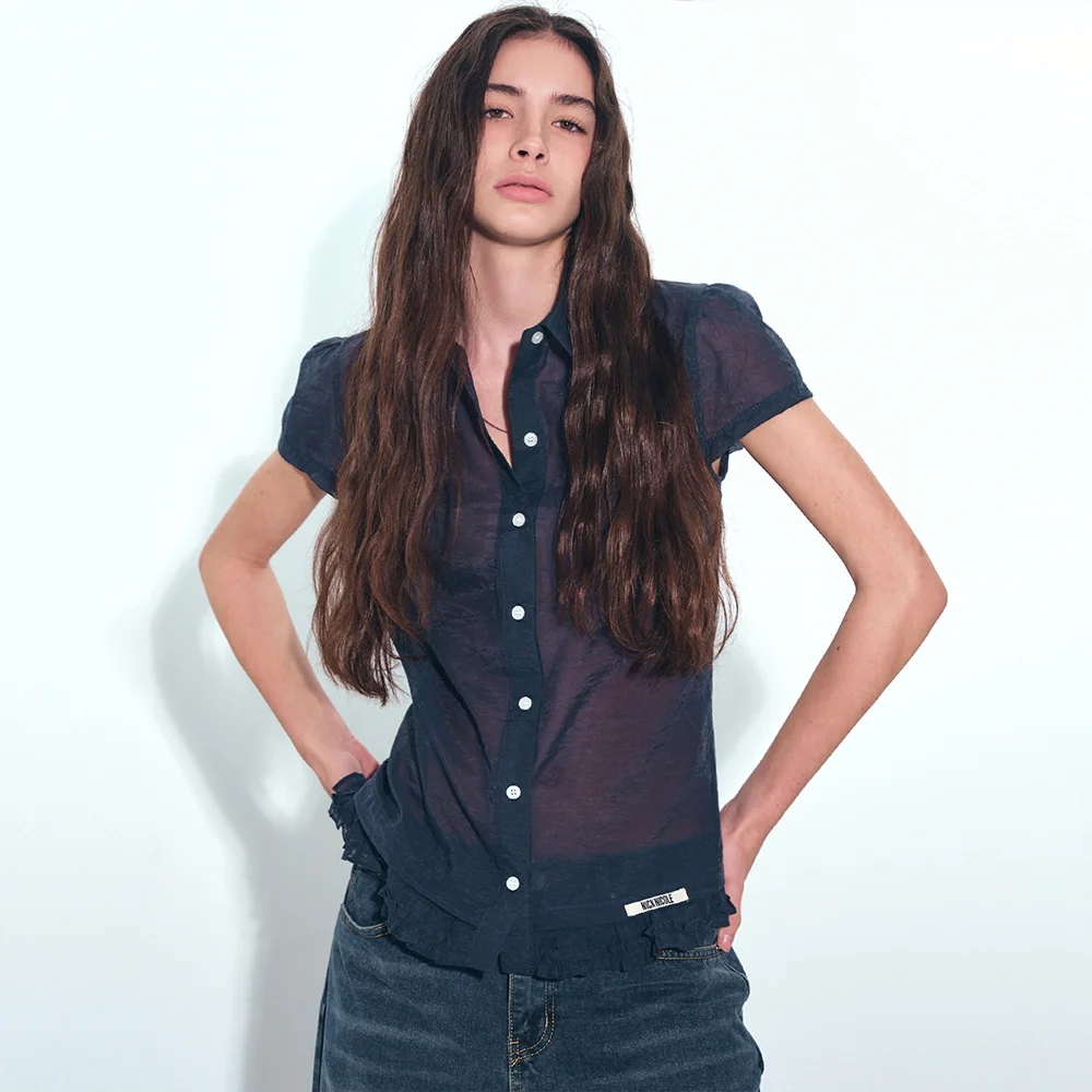FRILL COLLAR SEE-THROUGH BLOUSE_NAVY
