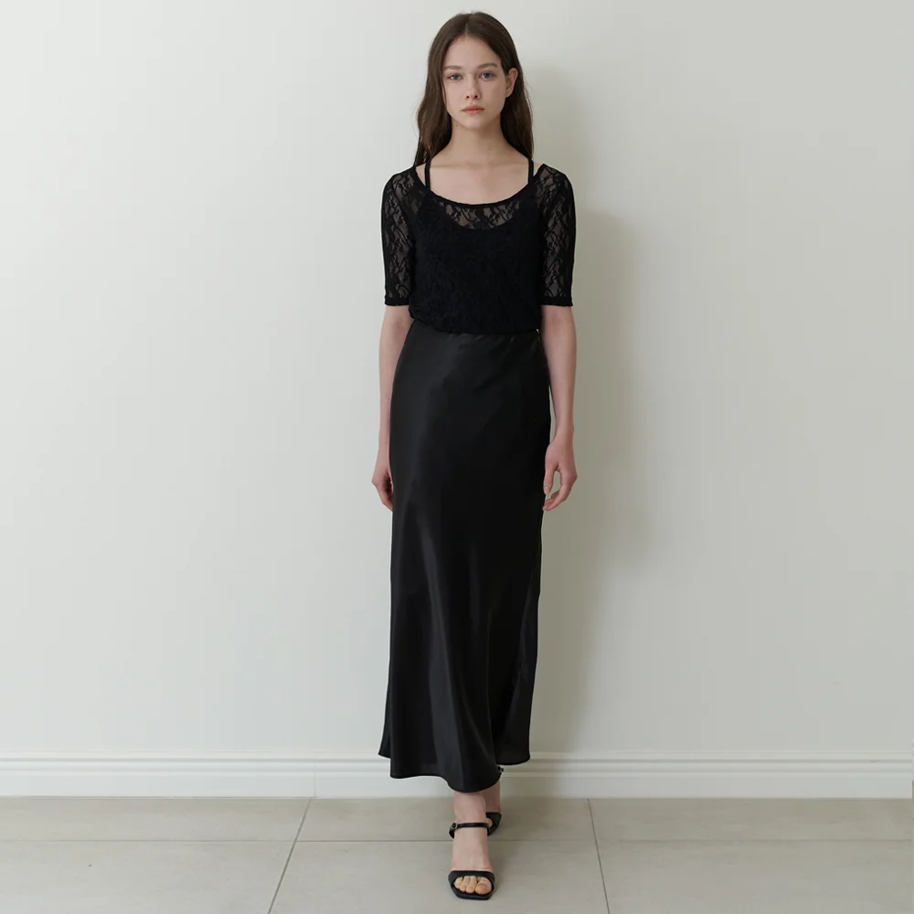 satin mermaid skirt - black