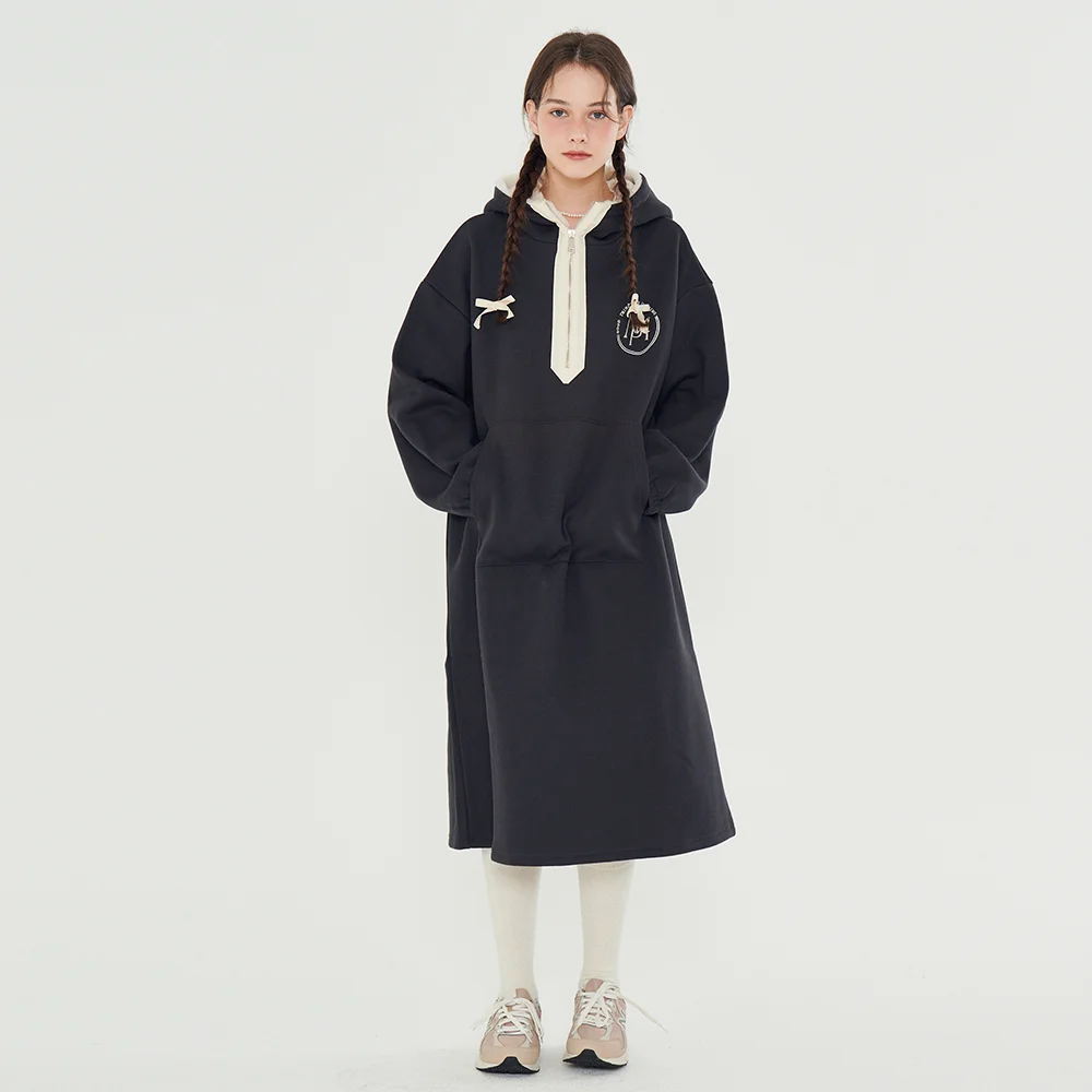 MET half zip-up fleece hood dress charcoal