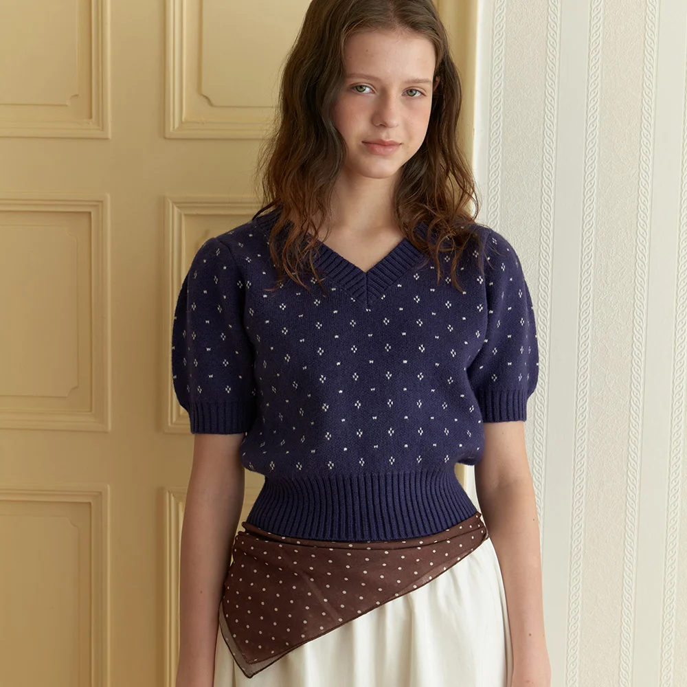 A PUFF SLEEVE CROP KNIT_BLUE