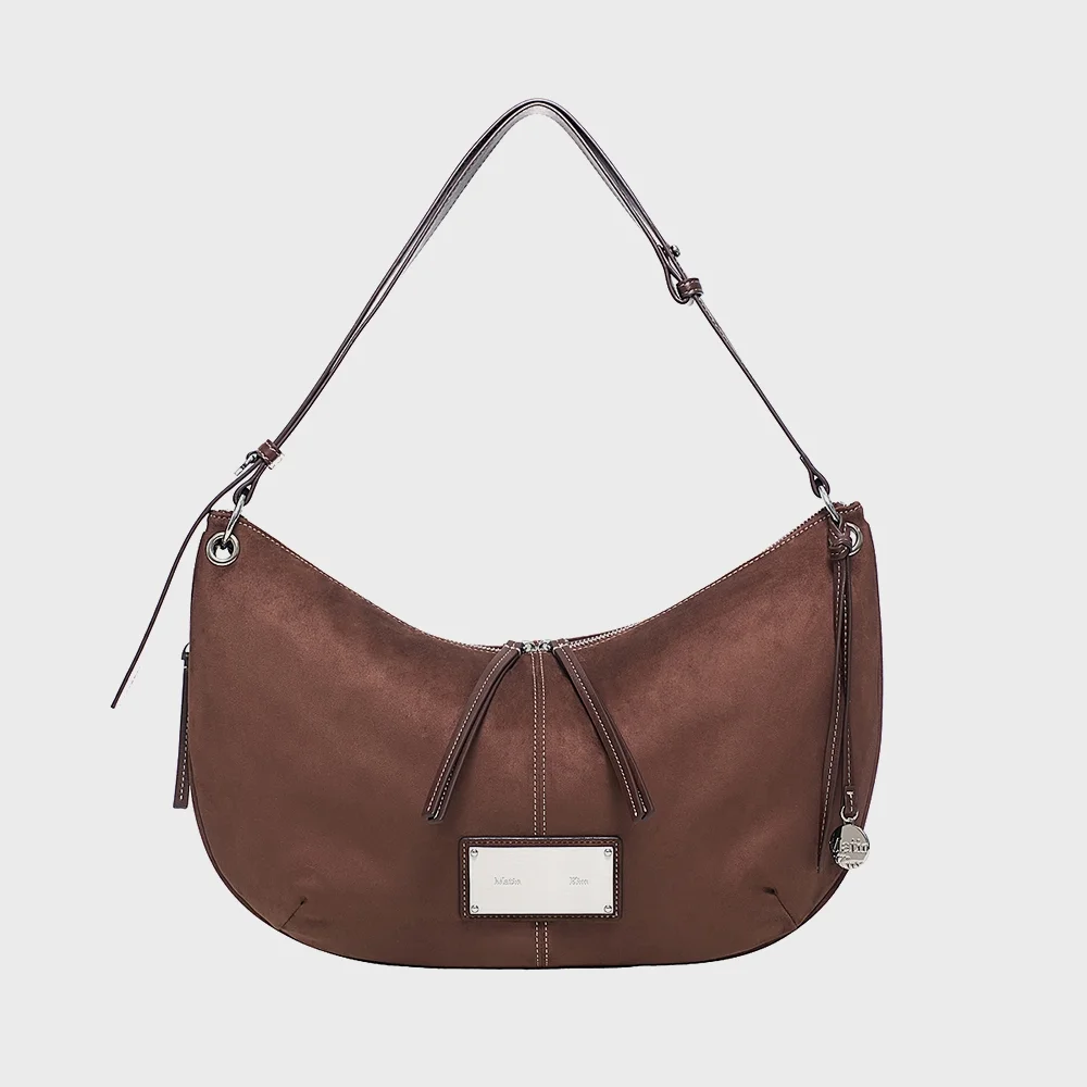 SUEDE ROUND HOBO BAG IN BROWN