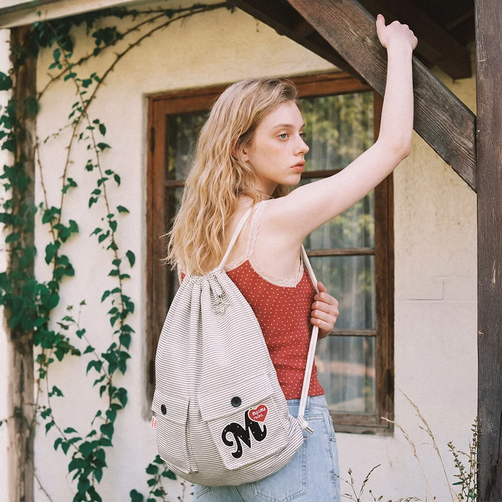 Two pocket patch stripe gym sack_Ivory stripe