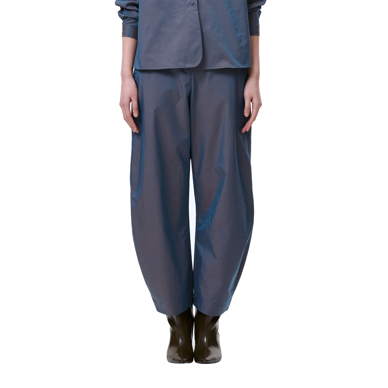 HIGH RISE CURVED PANTS (STEEL BLUE)