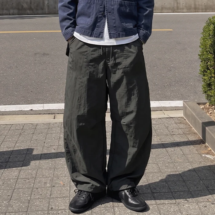 尼龍 弧形 收省 鬆緊帶 褲子-3Color