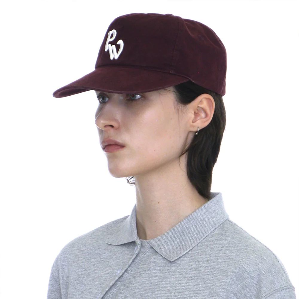 WASHED PW EMBROIDERED GRANDAD CAP_BURGUNDY