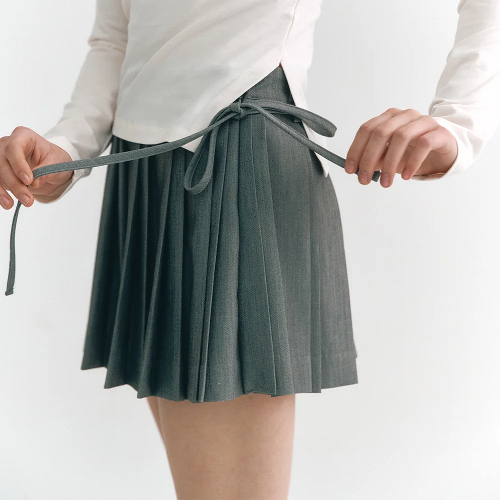 Mini Ribbon Pleats Skirt Gray