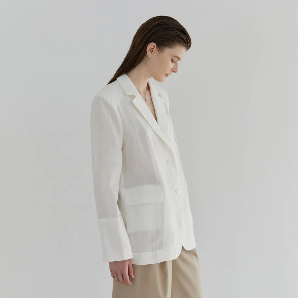 LINEN TWO BUTTON JACKET - WHITE