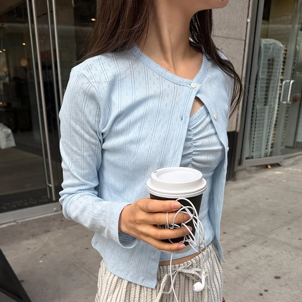 Eyelet cardigan (sky blue)