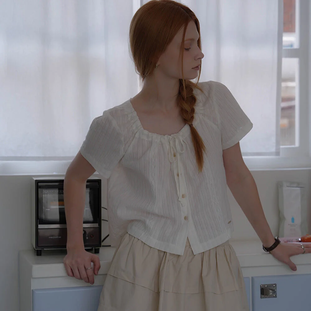 Jacquard Shirring Blouse