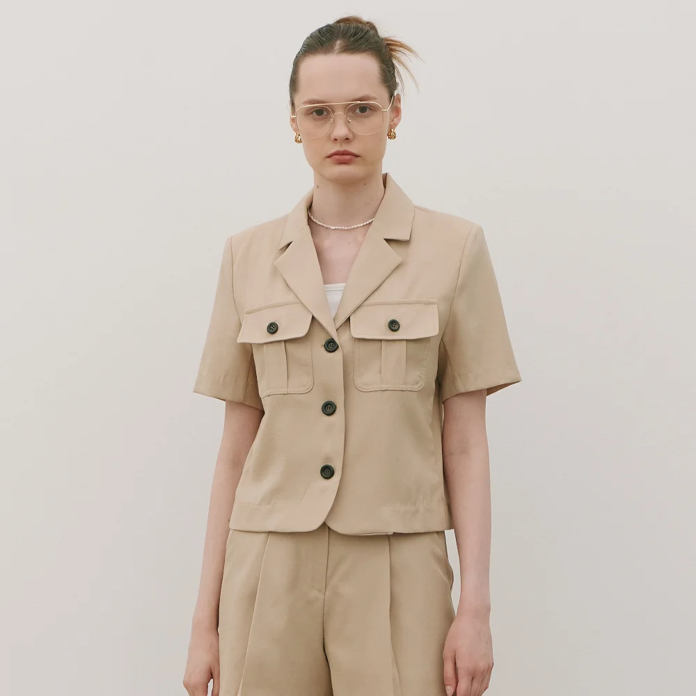 Utility Collar Short Sleeve Pocket Jacket Butter beige