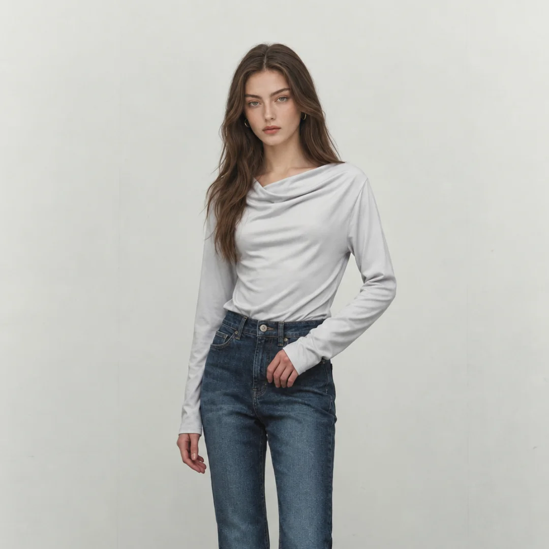 Cowl-Neck T-Shirt (Powder Blue)