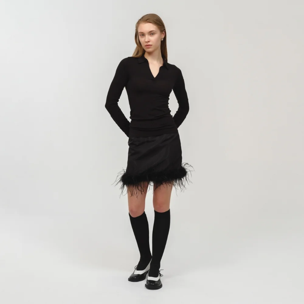 Ostrich Hair Mini Skirt / Black