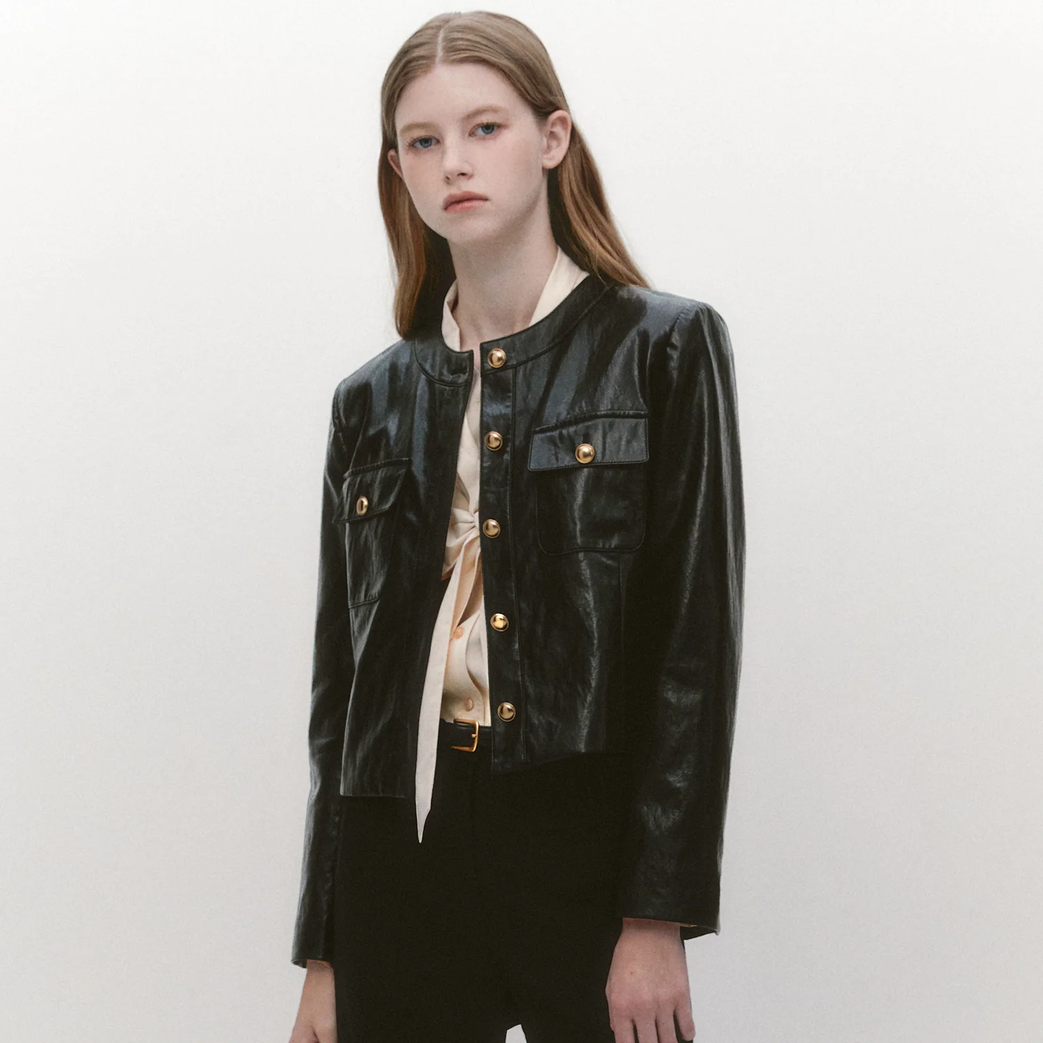 Faux Leather Crop Jacket BLACK