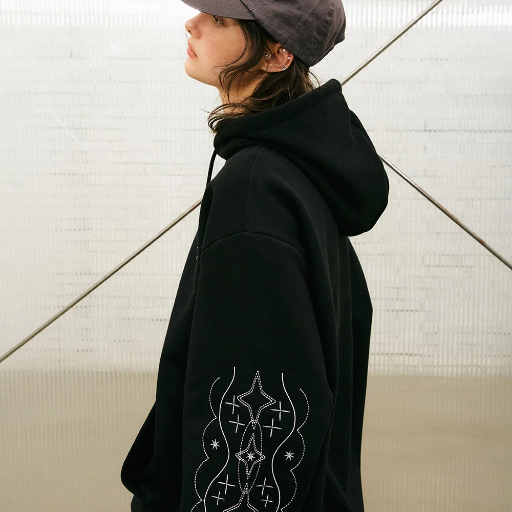 Starlight 刺繡 連帽衫 T恤 黑色