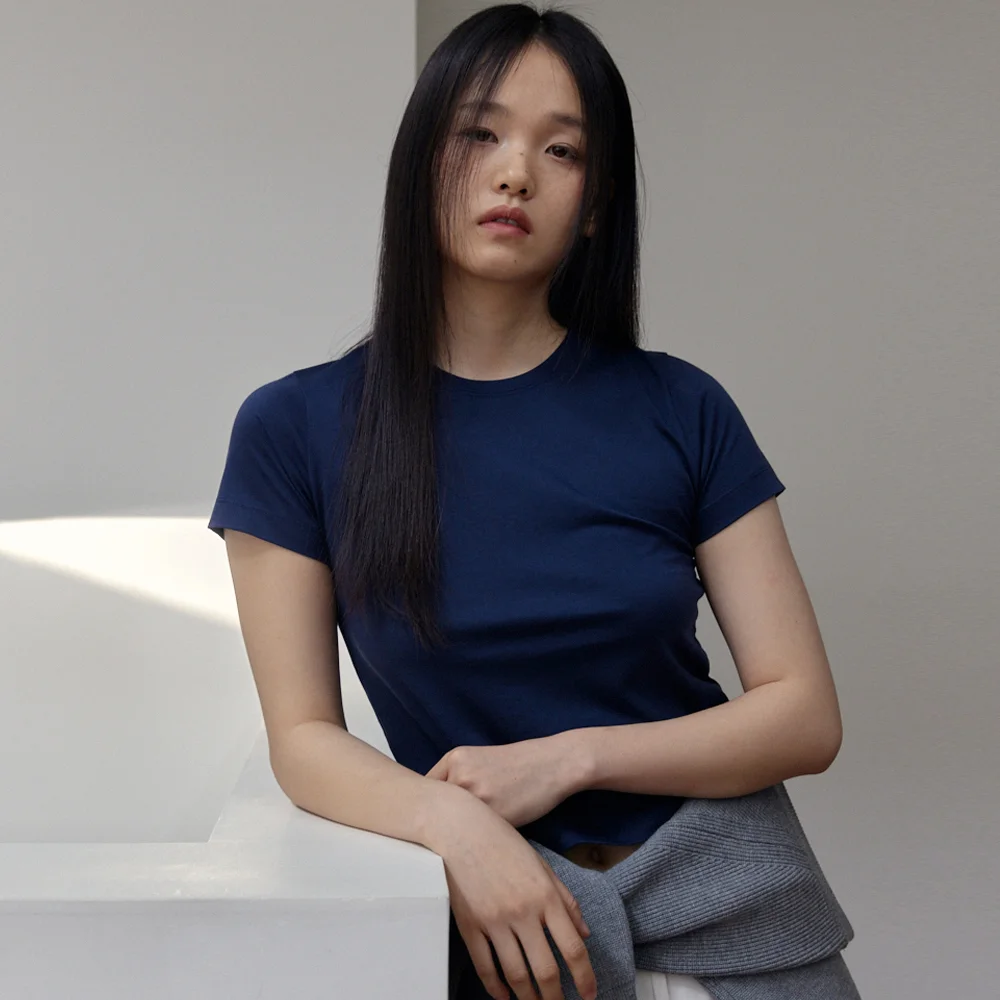 Silket Cropped T-Shirts (Navy)