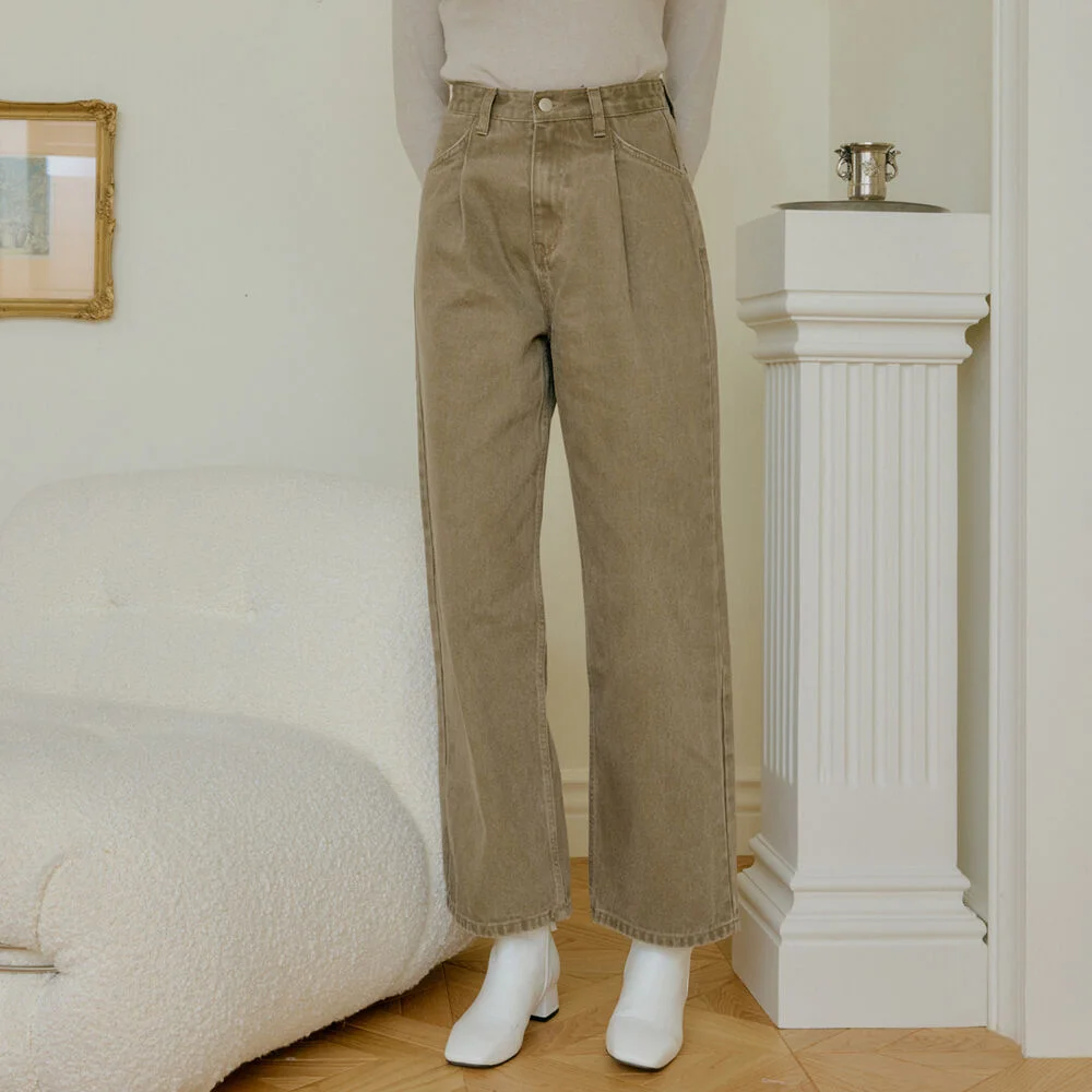 TUCKED COTTON PANTS_BROWN